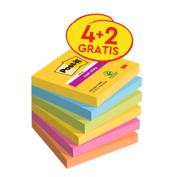 CONFEZIONE DA 6 BLOCCHETTI DI POST-IT SUPER STICKY DA 90 FOGLIETTI ADESIVI RIPOSIZIONABILI - 76X76 MM
