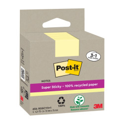 CONFEZIONE DA 4 BLOCCHETTI DI POST-IT SUPER STICKY DA 70 FOGLIETTI ADESIVI RICICLATI - 76X76 MM - GIALLO CHIARO