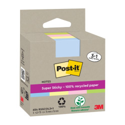CONFEZIONE DA 4 BLOCCHETTI DI POST-IT SUPER STICKY DA 70 FOGLIETTI ADESIVI RICICLATI - 76X76 MM - GIALLO CHIARO