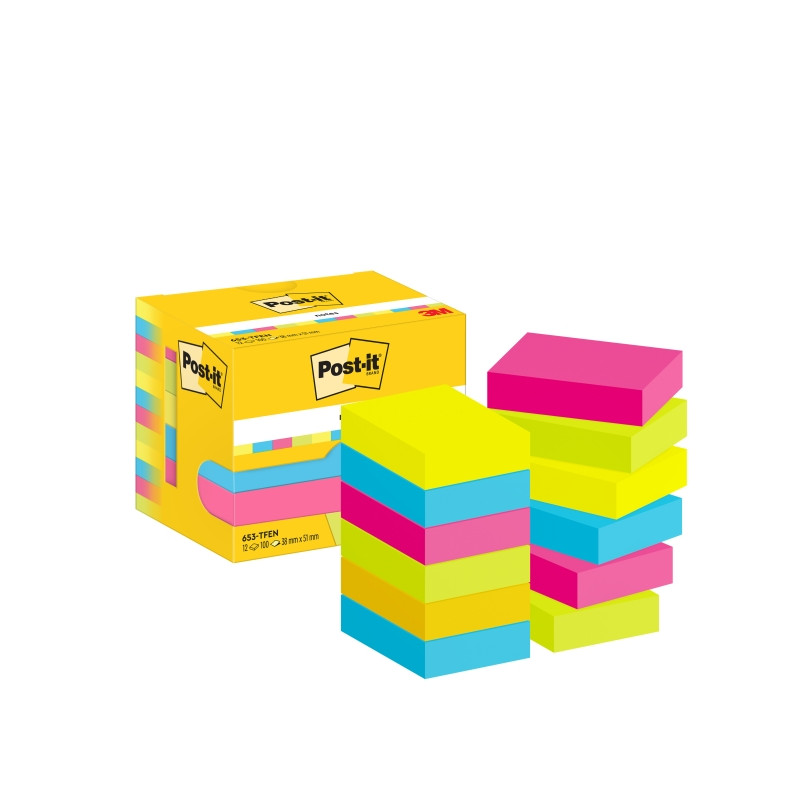 CONFEZIONE DA 12 BLOCCHETTI DI POST-IT DA 100 FOGLIETTI ADESIVI RIPOSIZIONABILI (38X51 MM), CON DISPENSER