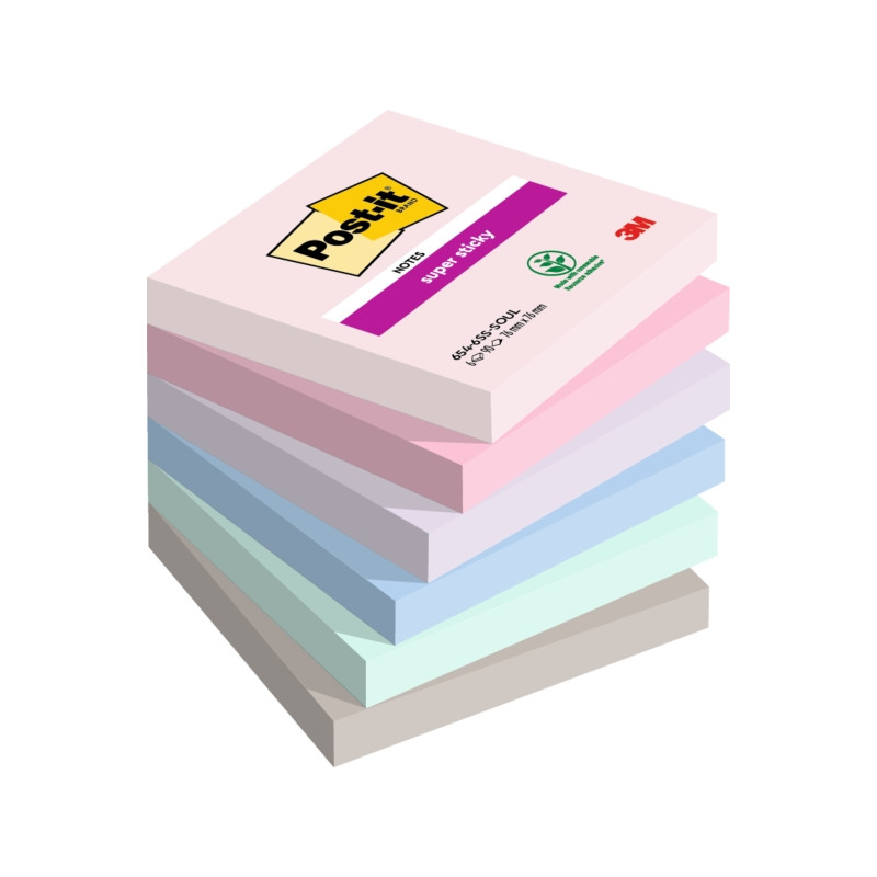 CONFEZIONE DA 6 BLOCCHETTI DI POST-IT SUPER STICKY DA 90 FOGLIETTI ADESIVI RIPOSIZIONABILI - 76X76