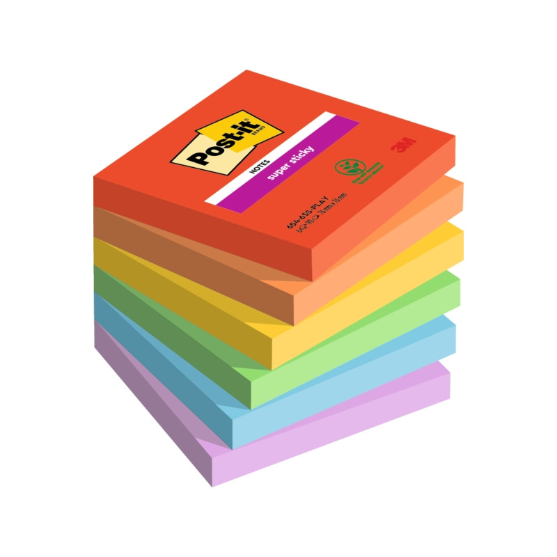 CONFEZIONE DA 6 BLOCCHETTI DI POST-IT SUPER STICKY DA 90 FOGLIETTI ADESIVI RIPOSIZIONABILI - 76X76