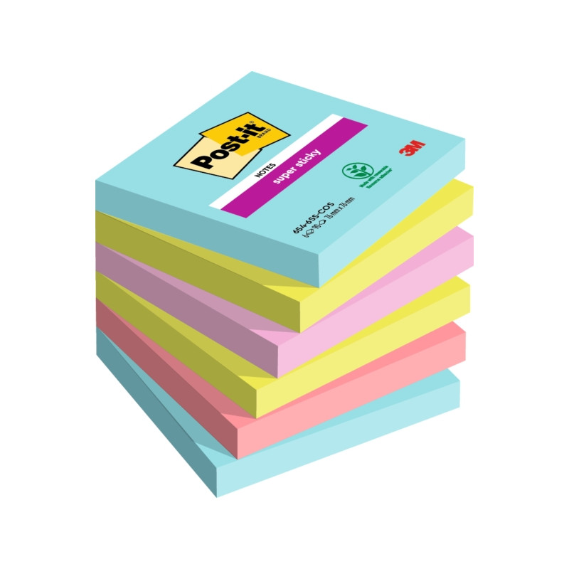 CONFEZIONE DA 6 BLOCCHETTI DI POST-IT SUPER STICKY DA 90 FOGLIETTI ADESIVI RIPOSIZIONABILI - 76X76