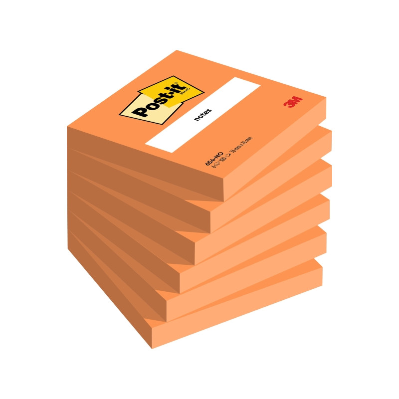 CONFEZIONE DA 6 BLOCCHETTI DI POST-IT DA 100 FOGLIETTI ADESIVI RIPOSIZIONABILI - 76X76 MM - ARANCIONE