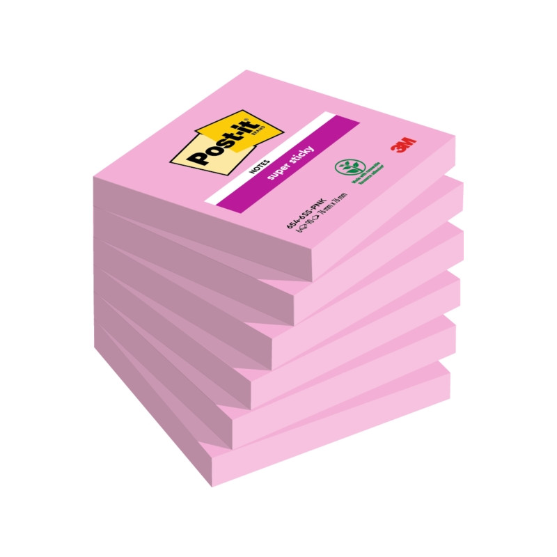 CONFEZIONE DA 6 BLOCCHETTI DI POST-IT SUPER STICKY DA 90 FOGLIETTI ADESIVI RIPOSIZIONABILI -76X76 MM - ROSA