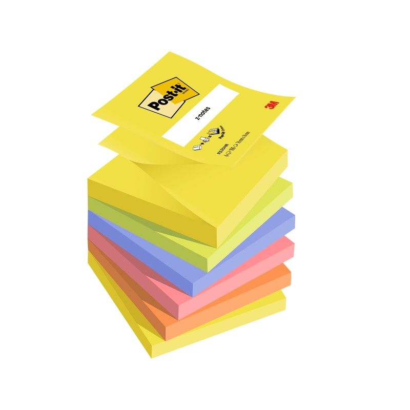 CONFEZIONE DA 6 BLOCCHETTI DI POST-IT DA 100 FOGLIETTI ADESIVI RIPOSIZIONABILI A Z, 76X76 MM