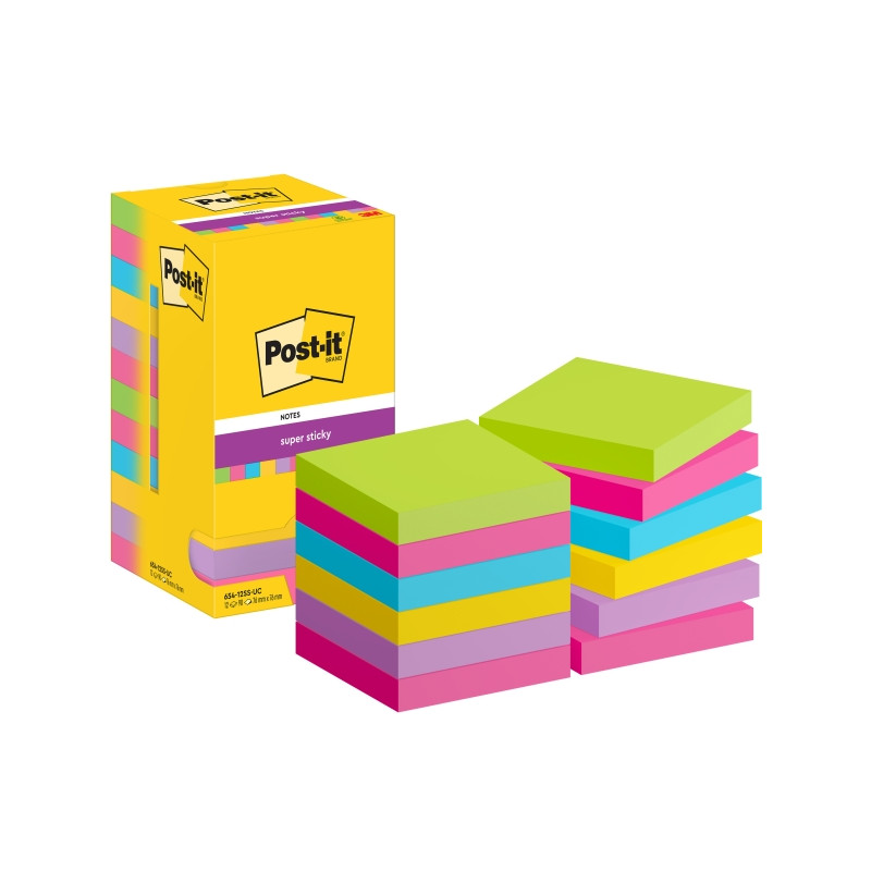 CONFEZIONE DA 12 BLOCCHETTI DI POST-IT SUPER STICKY DA 90 FOGLIETTI ADESIVI RIPOSIZIONABILI - 76X76 MM