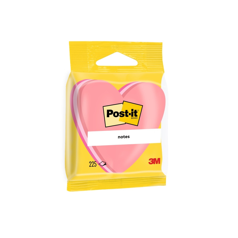BLOCCHETTO DI POST-IT CON 225 FOGLIETTI ADESIVI RIPOSIZIONABILI - FORMA A CUORE - 70X70 MM - ROSA