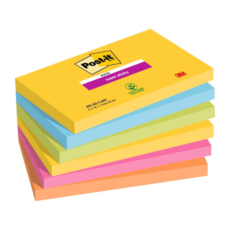 CONFEZIONE DA 6 BLOCCHETTI DI POST-IT SUPER STICKY DA 90 FOGLIETTI ADESIVI RIPOSIZIONABILI