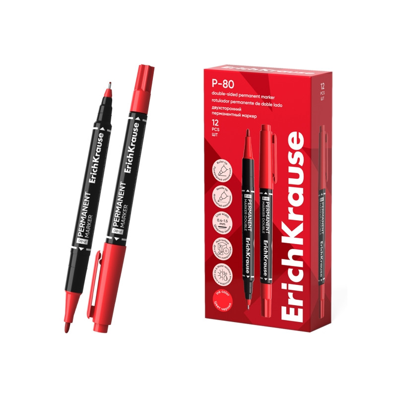 PENNARELLO INDELEBILE A DOPPIA PUNTA ERICHKRAUSE DOUBLE P-80 - PUNTA DA 1,65 MM E DA 0,45 MM - ROSSO