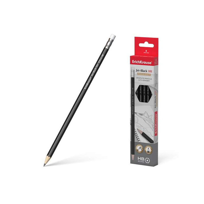 MATITA ERICHKRAUSE JET BLACK 101 HB CON GOMMA - NERA