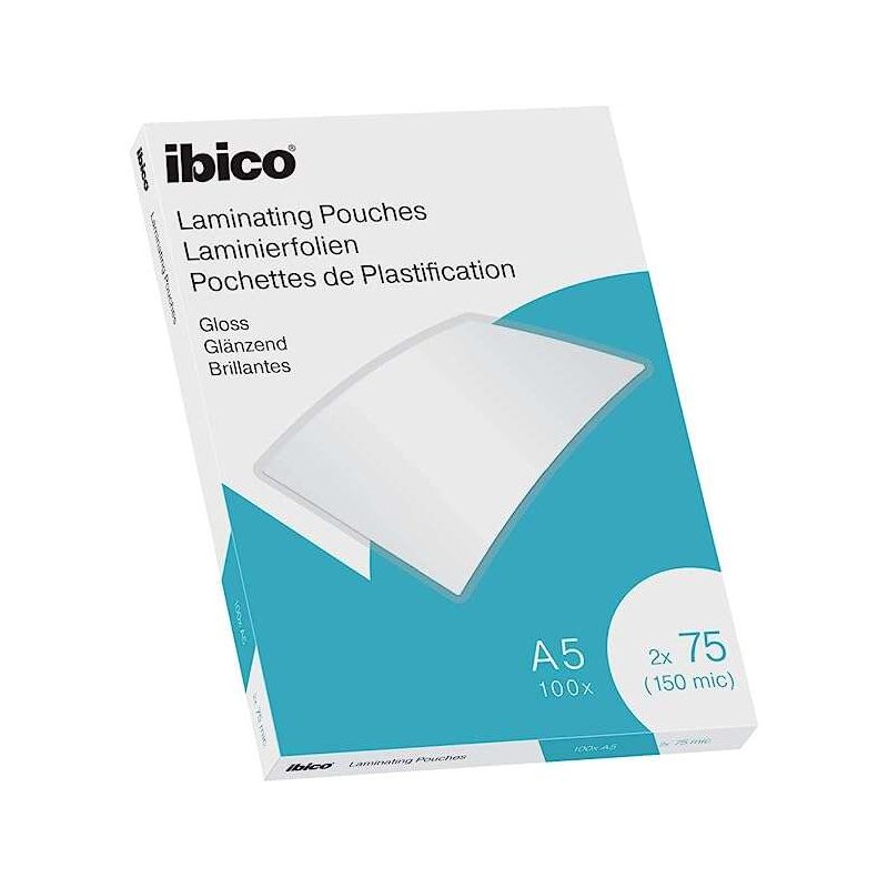 CONFEZIONE DA 100 FOGLI PER PLASTIFICAZIONE LUCIDI IBICO FORMATO A5, SPESSORE 75 MICRON